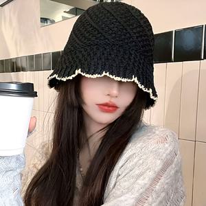 여름 배색 라피아 햇 버킷햇 벙거지 모자 밀짚 산책 라탄모자 라탄햇 뜨개 니트 챙 라피아햇 밀집모자