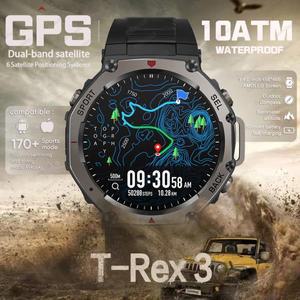 T-Rex 3 내장 듀얼 밴드 GPS 군용 방수 스마트 시계 Xiaomi Smartwatch 용 48mm AMOLED 10ATM Swimm 다이빙