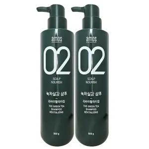 아모스 녹차실감 리바이탈라이징 산뜻한 타입 지성 샴푸 500g 2개