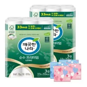 깨끗한나라 순수 프리미엄 화장지 3겹 33m 30롤 2팩 + 여행용티슈 40매 4개