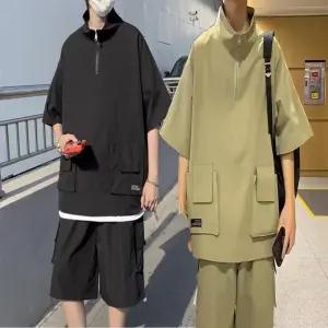 남자 반팔 반집업 아노락 반바지 트레이닝복 세트
