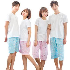 [하이앤로우]커플잠옷 파자마 바지 5부 7부 엠보홈웨어 블루 핑크 아이러브캣