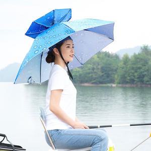 헤드캡 2단 모자우산 95cm/머리에 쓰는 우산 대형 햇빛가리개 양산 파라솔 농사 낚시 여성용 남성용 우양산