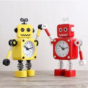 로봇 캐릭터 시계 시끄러운 책상 탁상 LED 아날로그 알람 어린이 자명종 무선 건전지