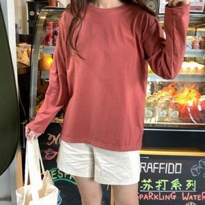 신상코디 봄 간절기 무지 롱 라운드 긴팔 레이어드 티셔츠