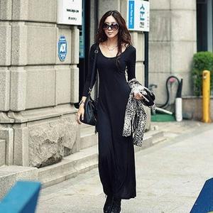 꾸안꾸 긴팔 홈드레스 면롱원피스 슬립 기본 봄 여름