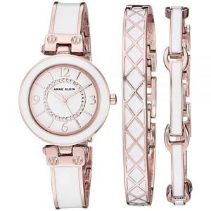 Anne Klein 여성용 프리미엄 크리스털 손목시계 팔찌 세트 로즈 골드/화이트 599735
