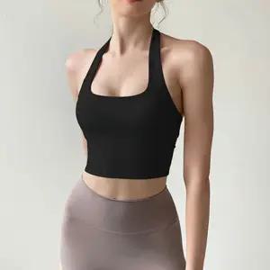 백오픈 홀터넥 브라탑 요가 운동복 뒷셔링 민소매 2색 빽리스탑