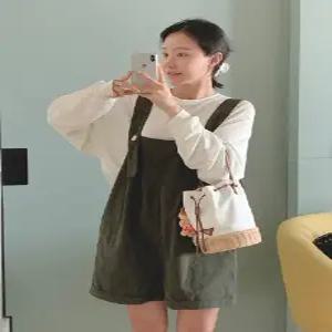우드버튼 카키 롤업 하프 멜빵 오버롤 (one color)