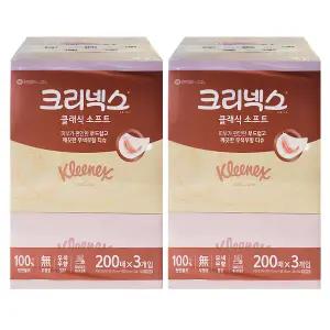 크리넥스 각티슈 클래식 소프트 200매 3입x2 곽티슈 곽휴지 갑휴지 미용