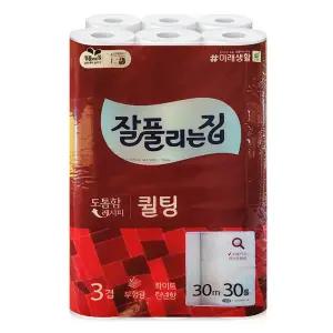 잘풀리는집 화장지 퀼팅 3겹 휴지 30롤 두루마리