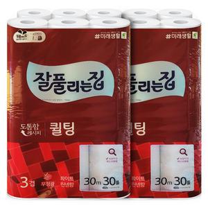 잘풀리는집 화장지 퀼팅 3겹 휴지 30롤x2 두루마리
