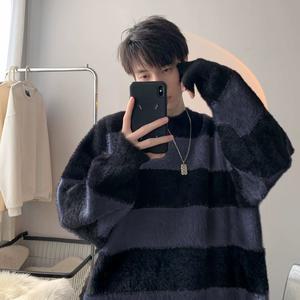 EAMT 남자니트 라운드넥 스트라이프 스웨터 라운드 YONG4 풀오버 밍크 흑백 방수 추동 스타일