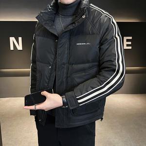 남자 경량 패딩 항공점퍼 깔깔이 야구 간절기 2024 신사용 겨울 다운 재킷 슬림 피트 스트라이프 스탠드 칼