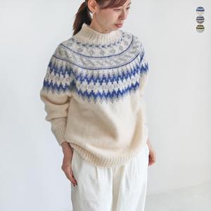 남녀공용 상의 할리 오브 스코틀랜드 멀티 페어 아일 루즈 피트 니트 M35897 실버  옐로우 네이비 44