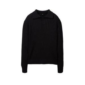 (백화점 정품) 일꼬르소 변형 조직 오픈 카라 니트 블랙 IESW3E001BK 691509