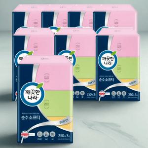 깨끗한나라 순수소프티 각티슈 250매 8개 안전한 천연펄프 무형광