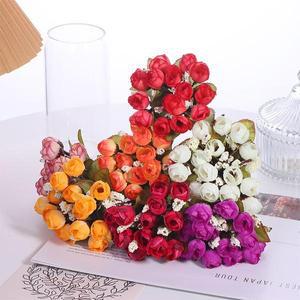 미니어처 인공 꽃 모방 장미 진주 차 DIY 인형 집 홈 가든 웨딩 장식 1 부케