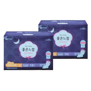 좋은느낌 생리대 오버나이트 14개입x2 긴패드 양이많은날 에어핏쿠션 와이드앤롱 잠잘때
