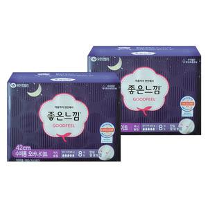 좋은느낌 생리대 수퍼롱 오버나이트 8개입x2 양이많은날 옆샘방지 와이드앤롱 잠잘때