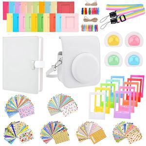 선민스 미니 12 인스턴트 카메라 액세서리 키트, Instax 카메라와 호환되는 번들, 케이스, 앨범, 스티커, 액자, 종이 프레임, 필터, 스트랩(흰색) 포함