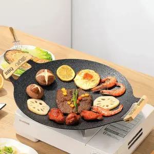 캠핑 그리들 33cm 우드핸들 인덕션 그릴 무쇠 솥뚜껑 고기불판 가방포함 L073