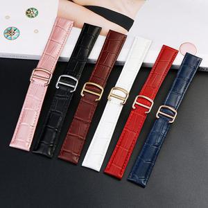 호환 Cartier Tank Solo 남성 여성 시계 체인 가죽 스트랩 교체 블루 레드 핑크 시계 밴드 팔찌 벨트 16mm