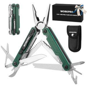 WorkPRO 18-in-1 멀티 툴 플라이어, 포켓 나이프 포함 스테인리스 스틸 EDC 멀티툴, 안전 잠금 장치 2개, 벨트 클립 및 옥스포드 파우치, 캠핑 야외 활동용 다용도 도구