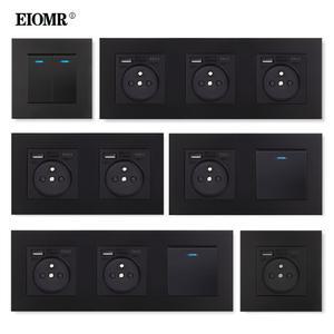 EIOMR 검정색 로커 다중 플러그 소켓 조합 AC 110 ~ 250V 5V 2 1A 16A, 프랑스 표준 전원 콘센트