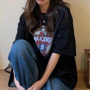 빈티지 오버핏 프린팅 반팔 티셔츠 커플 여름 오버핏