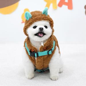 애견 겨울 기모 브라운 뽀글이 후드 패딩조끼 S 개 펫