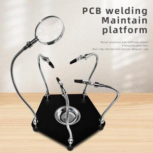 범용 금속 테이블 납땜 핸드 암, 악어 클립 돋보기, PCB 수리,
