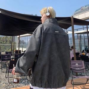 남성 점퍼 항공 브라운 가죽 아우터 가을 더블 지퍼 빈티지 시크 루즈핏 푸 재킷 OP3