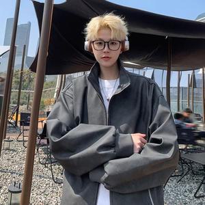 남성 심플데일리룩 항공 점퍼 브라운 가죽 아우터 가을 더블 지퍼 빈티지 시크 루즈핏 푸 재킷 OOTD3