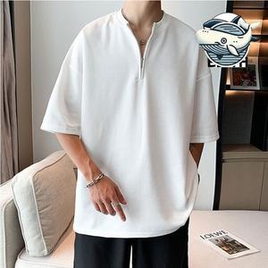 가벼운 여름 오버핏 반팔티셔츠 크링크 지퍼
