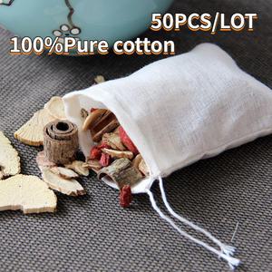 50 개/몫 차 Drawstring 다목적 미니 향 주머니 보관 주머니 쥬얼리 패키지 가방 옷장 가방과 빈 면화 모슬린 가방