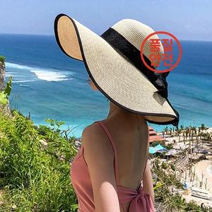 크림 1pc 여성용 특대 브림 밀짚 모자 여름 썬 블록 빅 해변 보우 비치 태양 보호에 적합