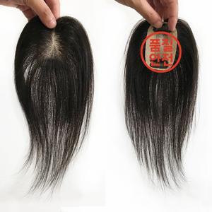 탈모 실크 베이스 수제 인모 여성 토퍼 5x8cm 소형 헤어피스 PU 어라운드 숨기기 클립 2 개