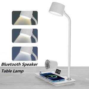 LED 테이블 램프 블루투스 스피커 무선 충전 전화 터치 스위치 USB 디밍 데스크 램프 시계 독서등 4 IN
