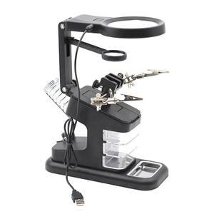 조정 가능한 세 번째 손 도구 납땜 스탠드, 용접 돋보기 led 악어 클립, 360 회전, 3X 4.5X