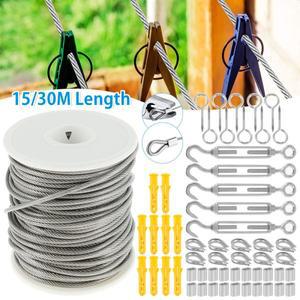 15/30m 케이블 가드 레일 로프 PVC 강철 코팅 유연한 와이어 후크가있는 부드러운 스테인레스 스틸 빨랫줄