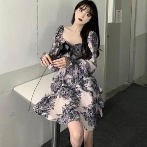 스퀘어넥 예쁜 여성 프릴 손목셔링 리본 미니원피스 롱원피스 여성원피스 쉬폰원피스 원피스 빅사이즈원피