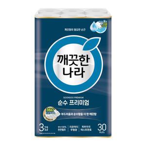 깨끗한나라 순수 프리미엄 3겹 30롤 1팩 데코 롤휴지