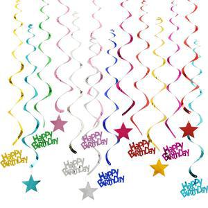 생일 축하 스타 나선형 펜던트 천장 걸이식 화환 PVC 소용돌이 배너 거실 장식