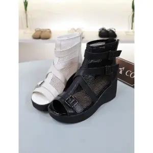 [하프클럽/] 통굽 소가죽 메시 콤비 7cm 여름 망사 키높이 앵클 부츠 CNC25S3275