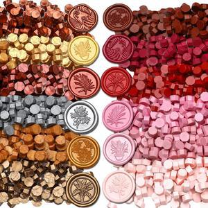 WUERLIN 1200pcs 메탈릭 및 레드 왁스 씰 비드, 스탬프 웨딩 레터 봉투 장식 와인 병 씰링(메탈릭 & 레드)에 이상적인 12가지 컬러 씰링 비드