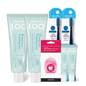 제니튼 백치약 구취 클리어 세트(스트롱민트향 100g 2개 + 20g 2개 + 스펀지치실 1개 + W칫솔 2개)
