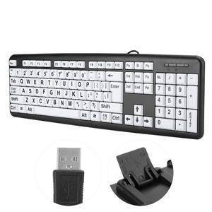 휴대용 검정색 저시력 키보드 USB 고대비 대형 인쇄 흰색 키 유선 노인 플러그 앤 플레이 키가 보이기 쉽