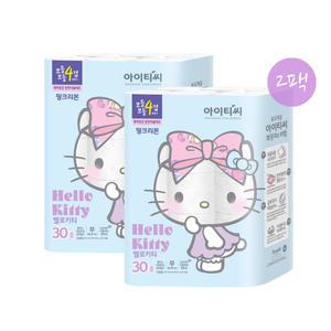 헬로키티 핑크리본 4겹 30롤 2팩 두루마리 화장지