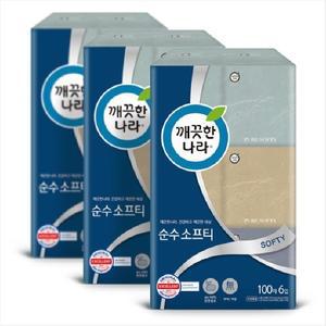 깨끗한나라 순수소프티 정사각티슈 100매 6입 x 3팩